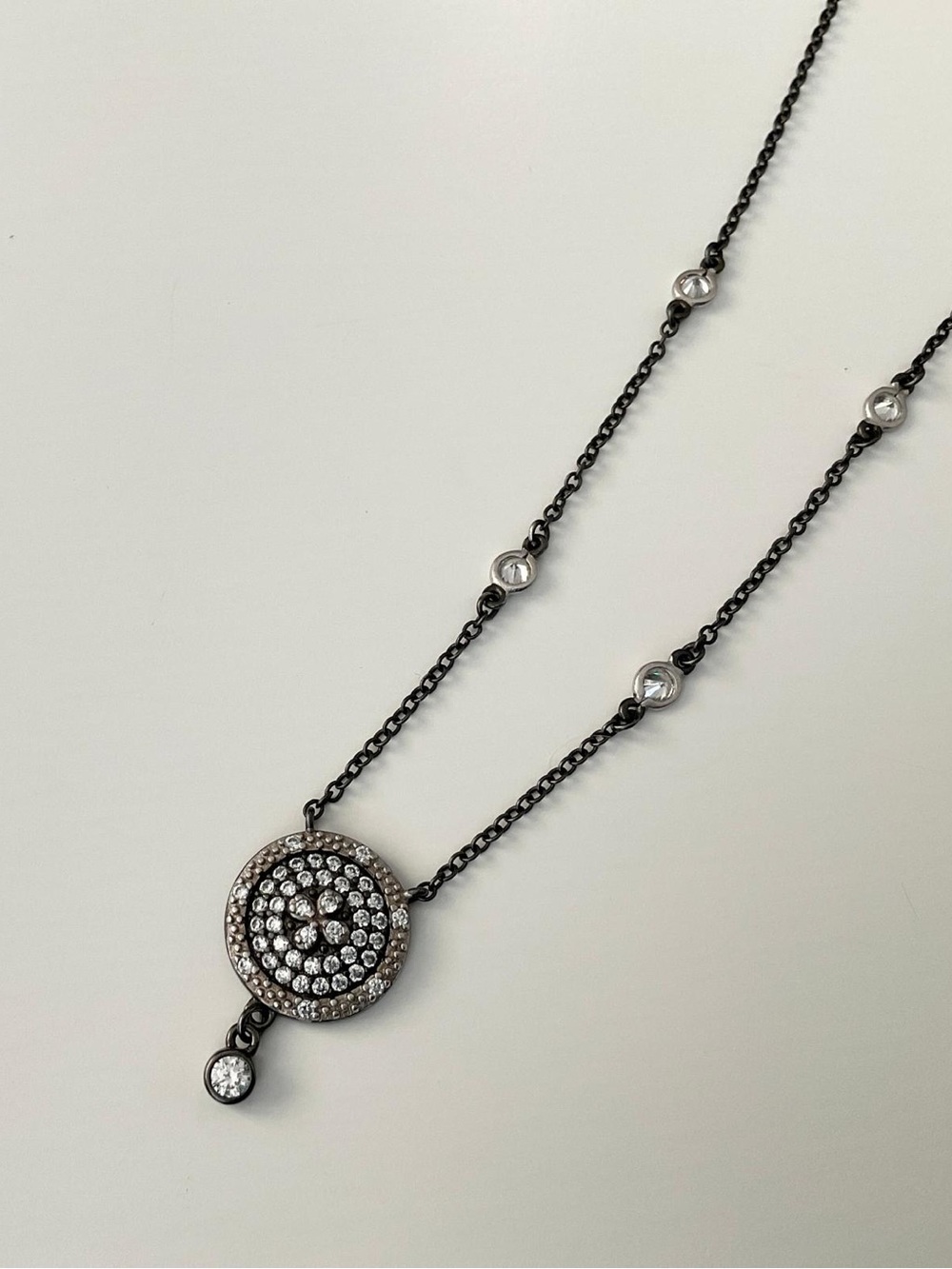 NWT Frieda Rothman Sterling Silver Pave Disc Pendant Necklace